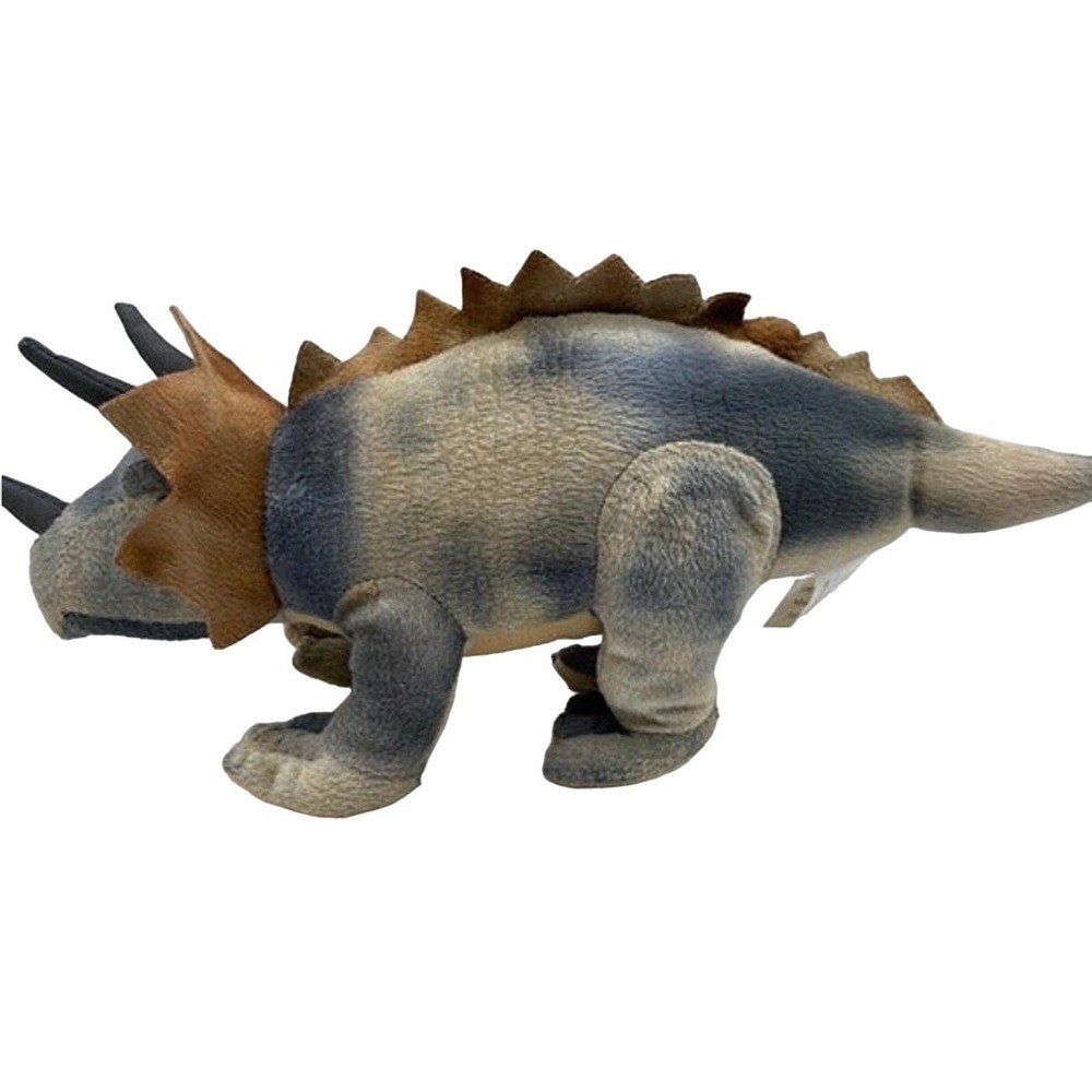 Blue Brown Triceratops Dinosaur Stuffed Animal Plush Toy Prehistoric Creature